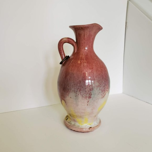 Art Pottery Urn, Handmade Ceramic Pitcher, Red Purple Drip Glaze Studio Pottery - Picture 5 of 9